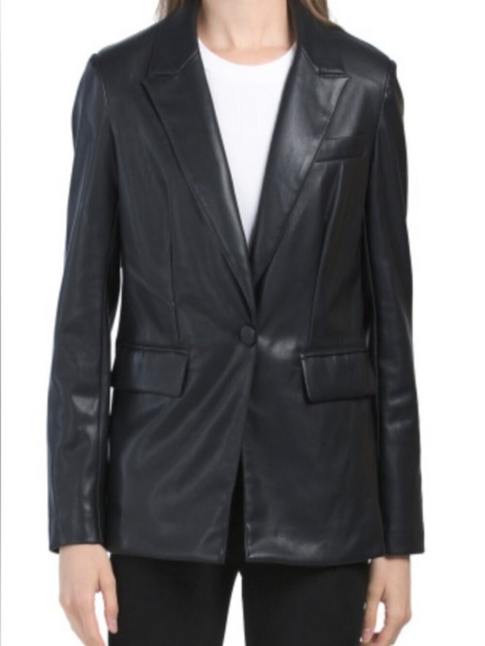 bagatelle faux leather blazer jacket black women sport coat vegan structured